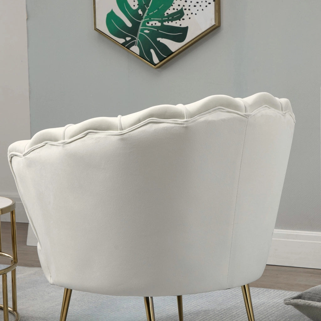 Poltrona Imbottita in Velluto Crema ¨C Zephmum ¨C 79x77x77cm