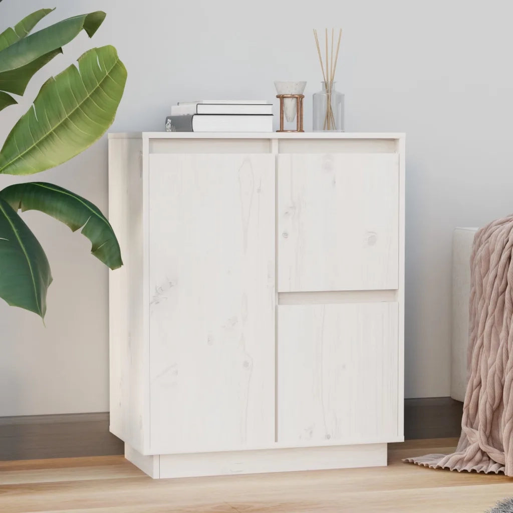 Credenza-Buffet-Armadio da cucina Bianca 60x34x75 cm in Legno Massello di Pino 143842