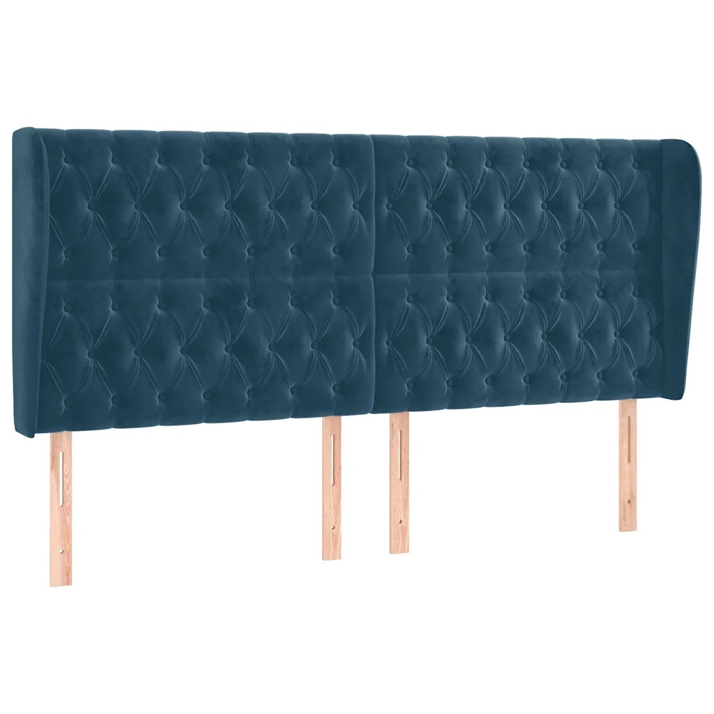 Testiera | Testata ad Orecchio Blu Scuro 203x23x118/128 cm in Velluto
