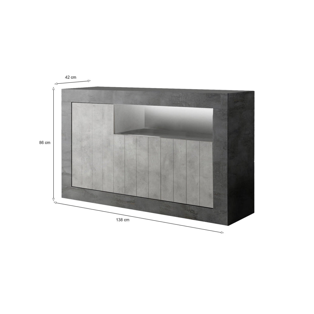 Credenza Dolphin, Buffet da soggiorno, Madia da salotto, Dispensa da cucina, Made in Italy, 138x42 h86 cm, Ardesia e Cemento