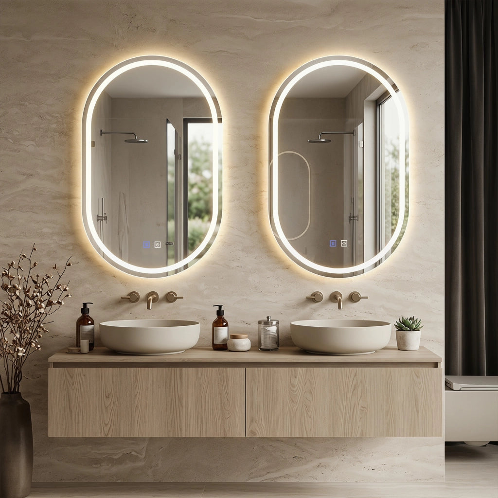 Specchio ovale da bagno con luce led e cornice metallo, Specchio da parete per bagno 50 x 80 cm