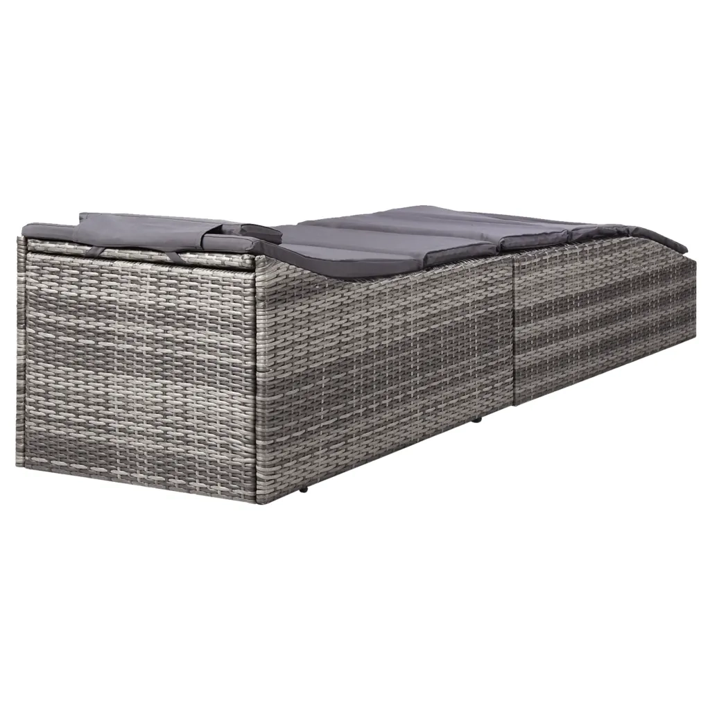 Lettino Prendisole con Cuscino in Polyrattan Grigio 46540