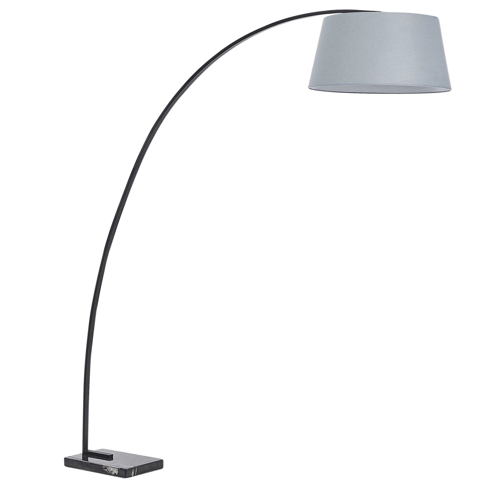 Lampada da terra in metallo grigio 188 cm con struttura curva paralume in policotone paralume a tamburo con base in marmo dal design moderno