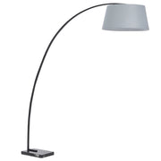 Lampada da terra in metallo grigio 188 cm con struttura curva paralume in policotone paralume a tamburo con base in marmo dal design moderno