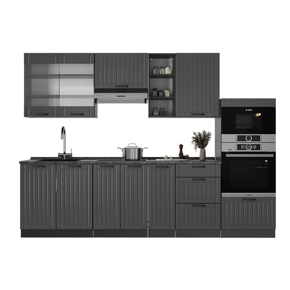 Cucina componibile Fame-Line Grigio scuro/Antracite 280 cm, PL Rovere Vicco