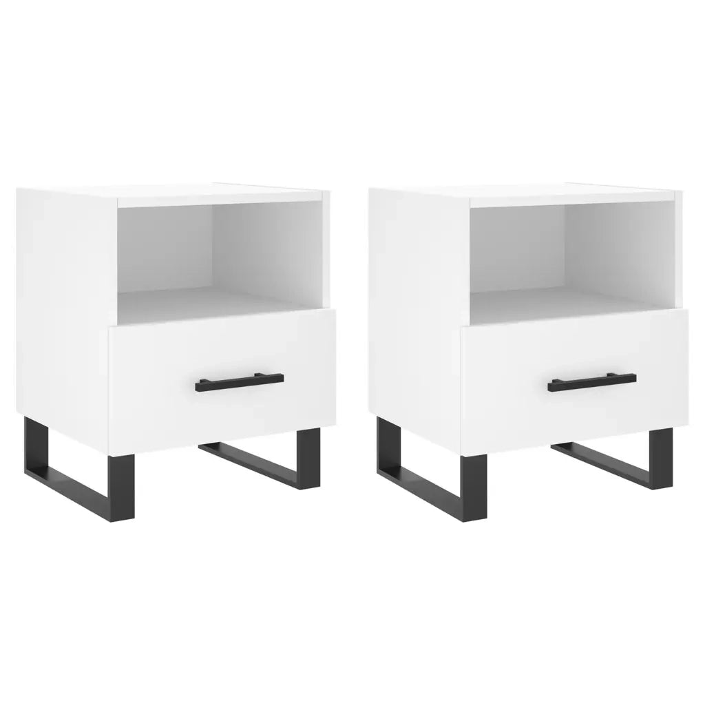 Set di 2 Comodini | Armadio da Notte | Mobiletto da notte Bianchi 40x35x47,5 cm in Legno Multistrato