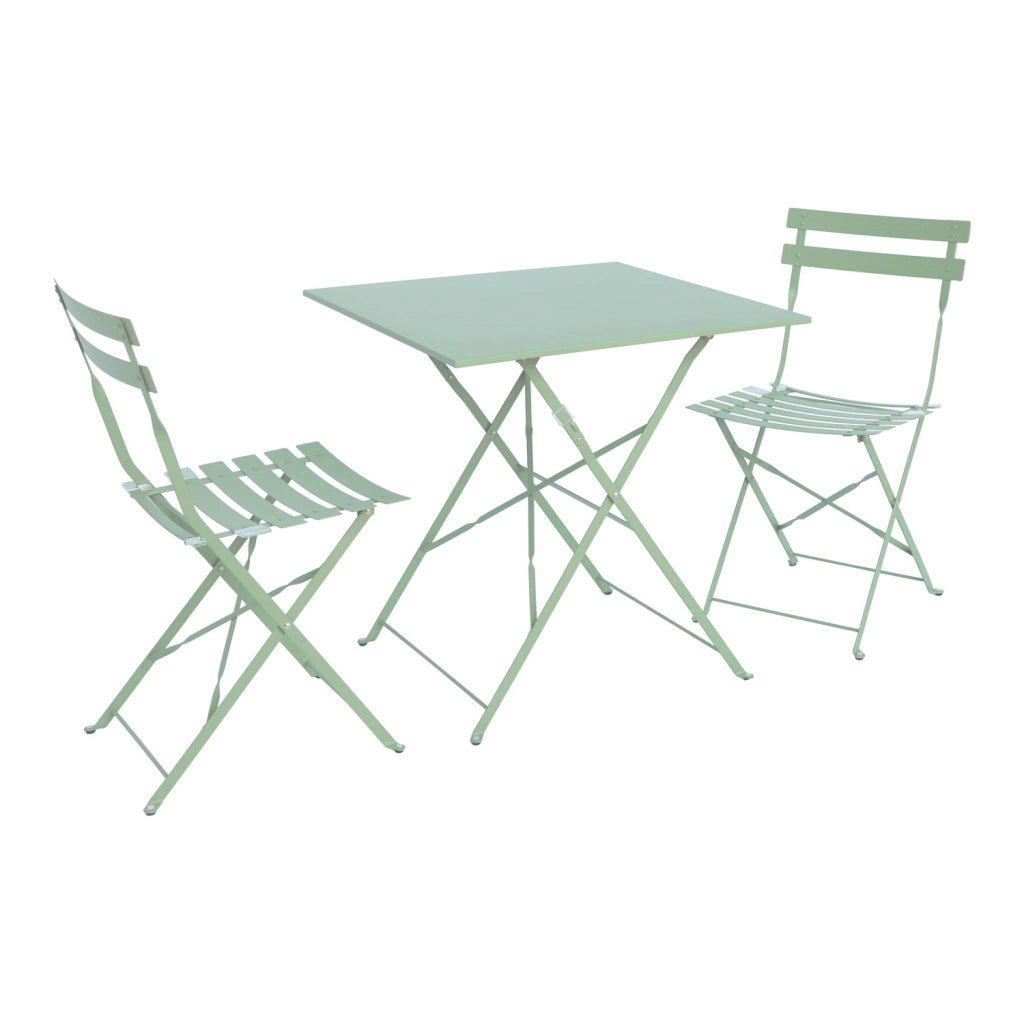 Set tavolo da giardino pieghevole in acciaio con 2 sedie, 70cm, verde