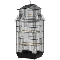 Gabbia per uccelli voliera con altalena maniglia portatile 4 mangiatoie 3 posatoi 50,5 x 41 x 104 cm in acciaio nero