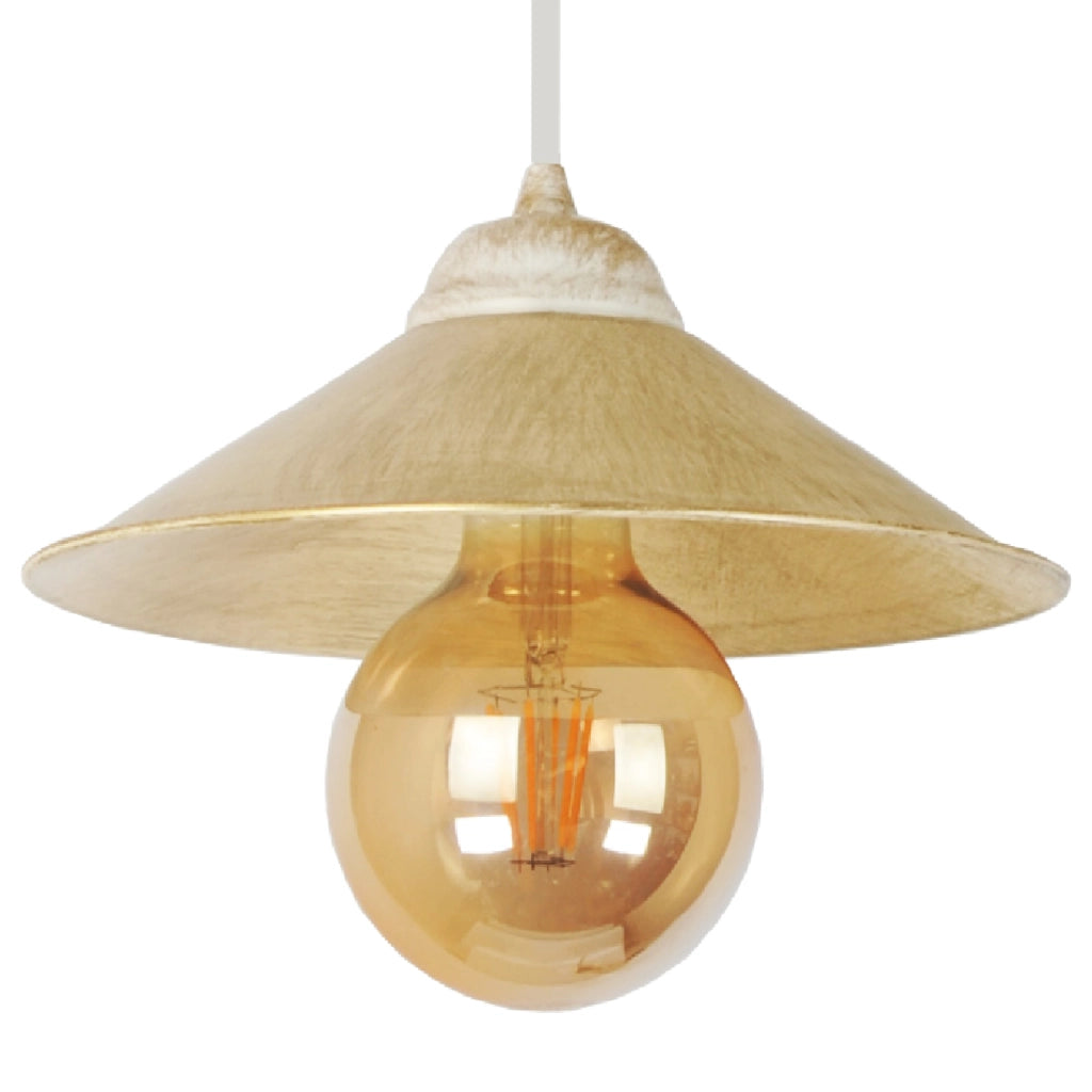 Lampada a Sospensione 'Aberaeron' Lampada Pendente con Paralume a Cono Piatto color Oro con Patina Bianca - lux.pro