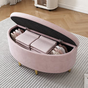 Panca contenitore in velluto rosa 90 x 40 x 42 cm; pouf imbottito con spazio portaoggetti