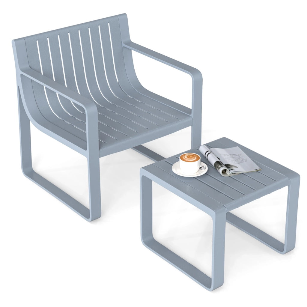 Set di mobili da patio a 2 pezzi da caff¨¨ quadrato, Sedia in pp resistente alle intemperie con tavolino Grigio-Set mobili da esterno