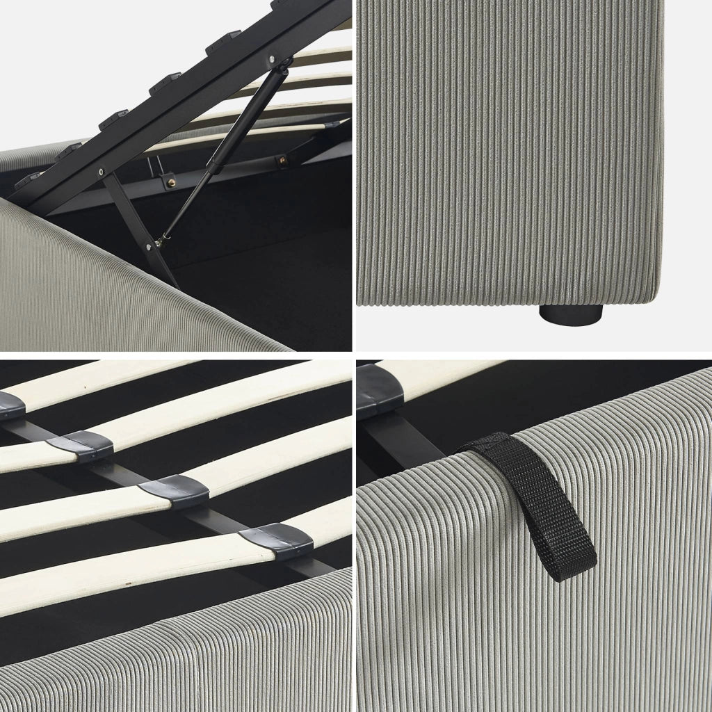 Struttura letto con contenitore e rete a doghe 140x190cm, imbottita