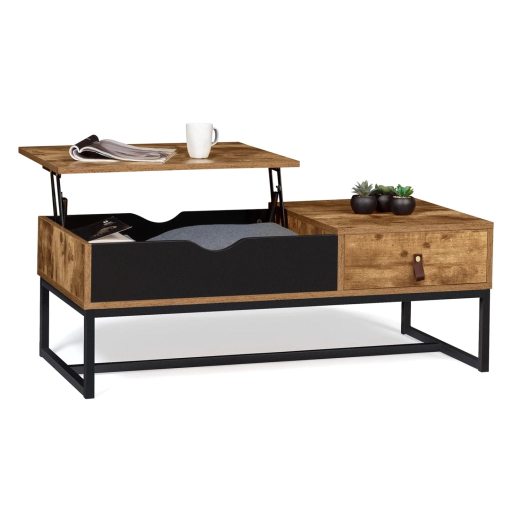 IDMarket - Tavolino CHICAGO con piano sollevabile, 1 cassetto, design industriale