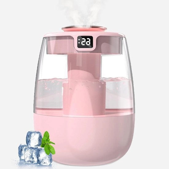 1L Stazione per l'umidificazione dell'aria silenziosa con 2 aperture, display digitale USB, 2 modalità di nebbia e luce notturna - Rosa
