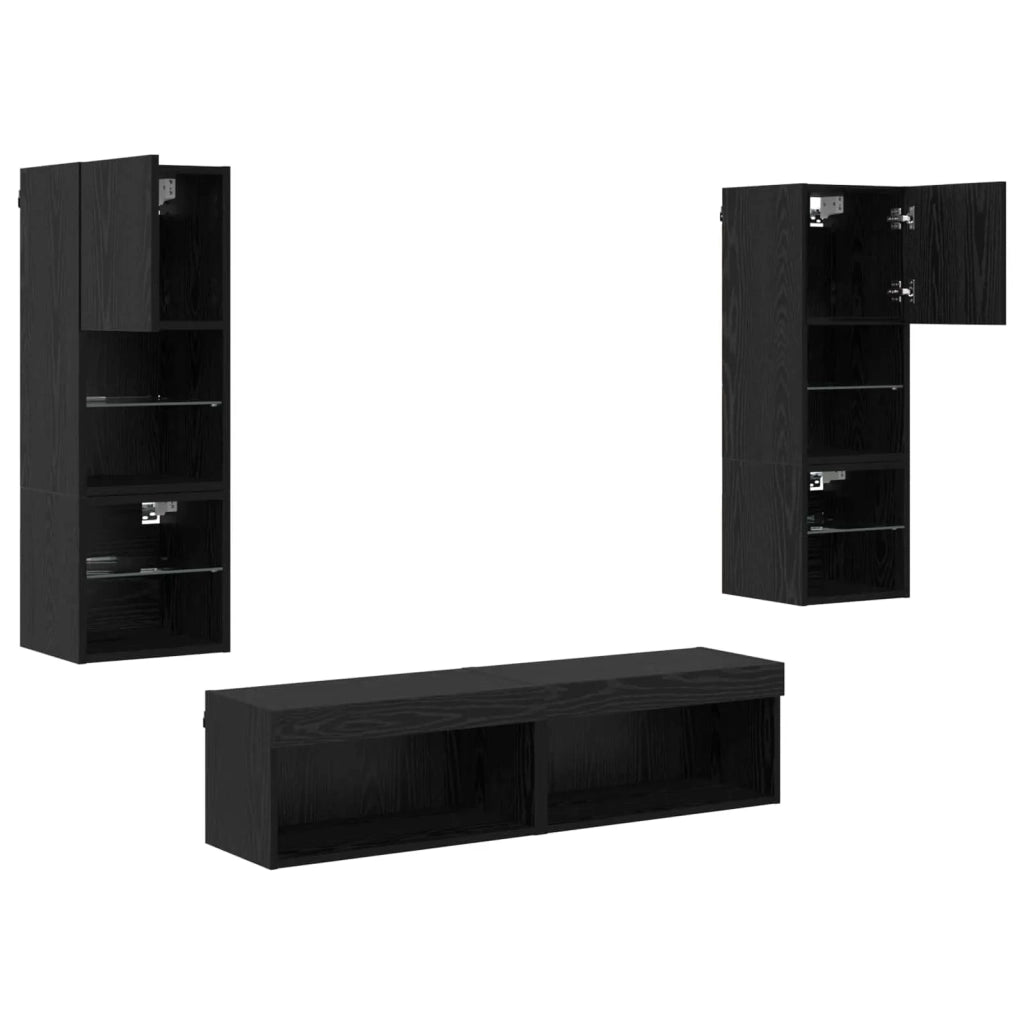 Unità TV da Parete 6 pcs Rovere Nero Legno multistrato 3402931