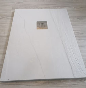 Piatto doccia in pietra SOLIDSTONE alto 2,8 cm - Ardesia Bianco RAL 9003 - Misura: 80x100 x 2,8h - Scarico Centrale