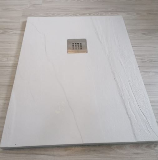 Piatto doccia in pietra SOLIDSTONE alto 2,8 cm - Ardesia Bianco RAL 9003 - Misura: 80x100 x 2,8h - Scarico Centrale