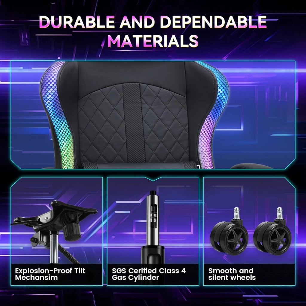 Sedia da gioco, sedia da ufficio, sedia da gioco con altoparlante e barra luminosa, sedia da giocatore, schienale con custodia, sedia ergonomica PC con telecomando