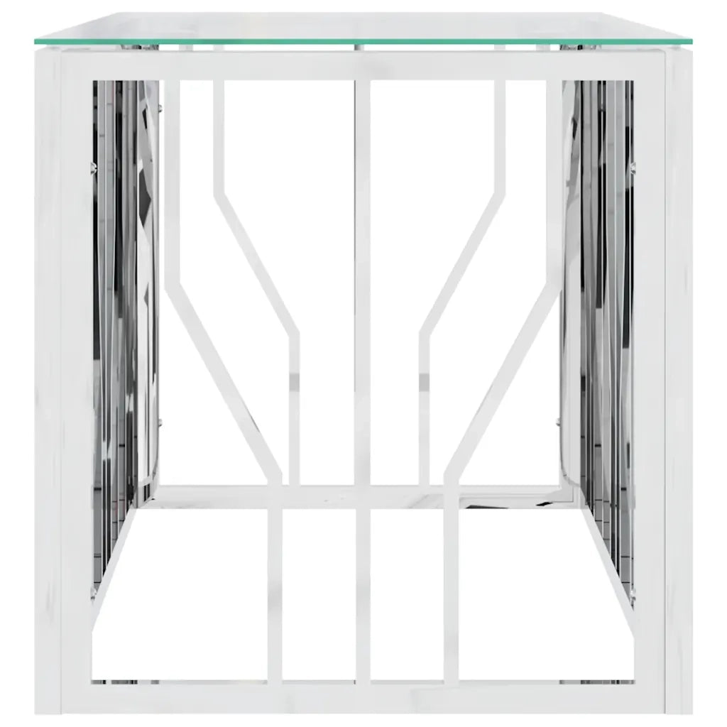 Tavolino da Salotto 110x45x45 cm in Acciaio Inox e Vetro 350049