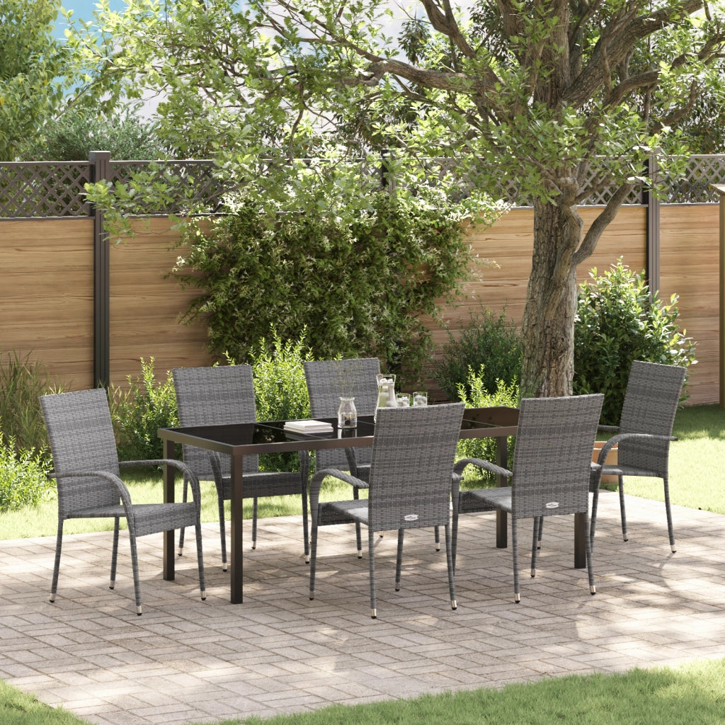 Set da Pranzo da Giardino da 7 Pezzi Grigio Polyrattan