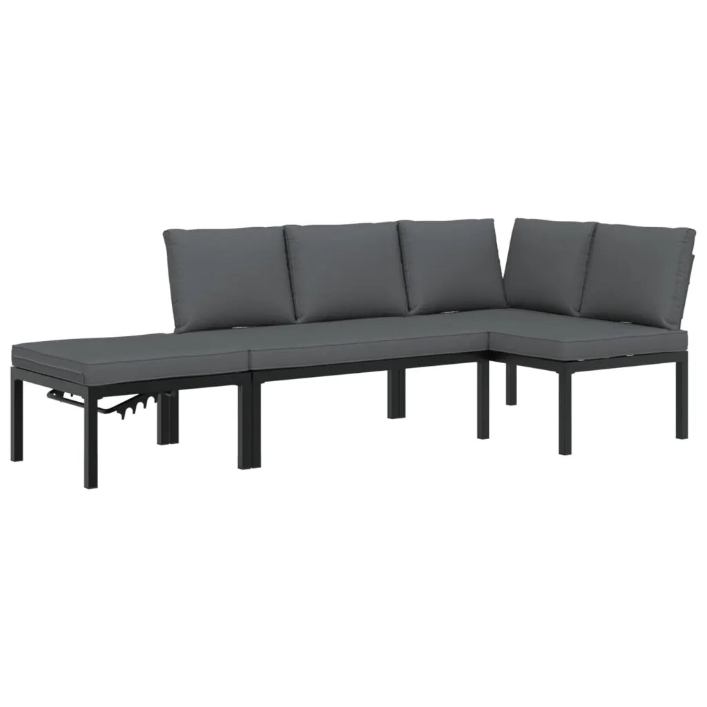 Set Divani da Giardino 3 pz con Cuscini in Alluminio Nero