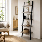 SCAFFALE DA PARETE INCLINATO CON 5 RIPIANI 64X48.5XH180 CM IN COLORE NERO