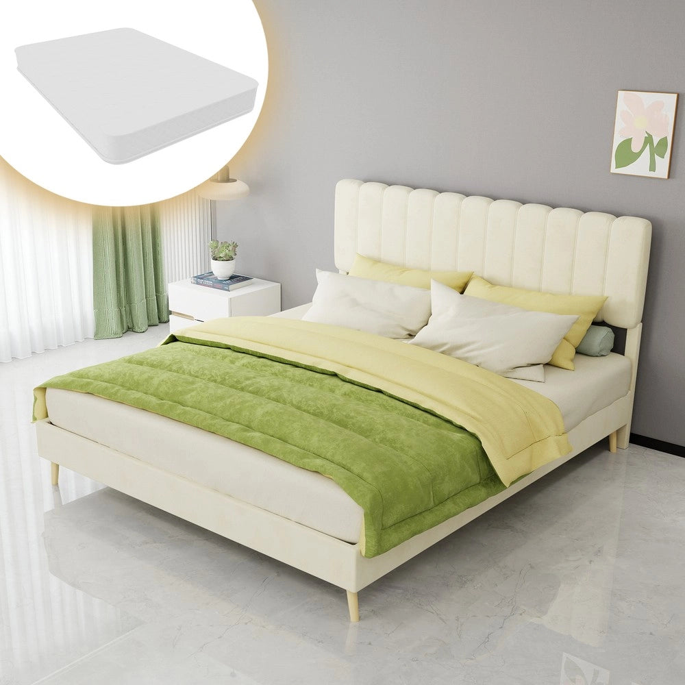 Letto Imbottito con Testiera Morbida ¨C MINIMAL ¨C Beige, 160x200, con Materasso