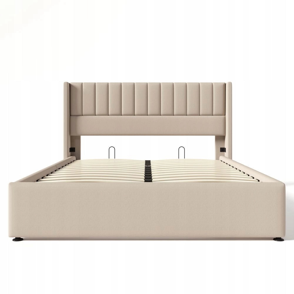 Letto con contenitore - Xylo - 140x200cm - Beige - Pikowane hydraulika lin