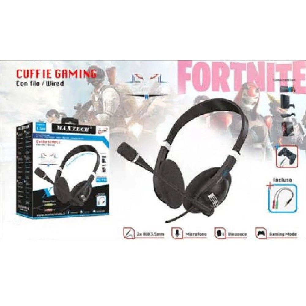 Trade Shop - Cuffie Per Pc/ps4 Stereo Audio Microfono Giochi Musica Con Filo Maxtech Cu-f001 -