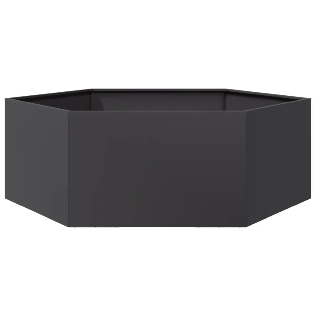 Fioriera da Giardino-Vaso da Esterno-Contenitore per Piante Nera Esagono 138x120x45 cm in Acciaio