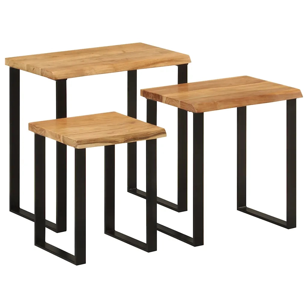 Tavolini a Incastro 3 pz Bordi Vivi in Legno Massello di Acacia 372760