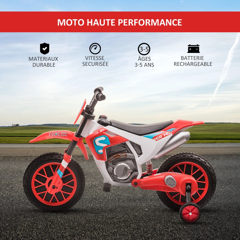 Moto Cross Elettrico per Bambini 3-5 Anni 12V ¨C zephmum ¨C Rosso 106.5x51.5x68 cm