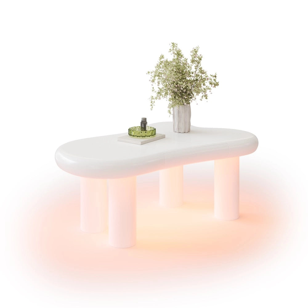 Tavolino da Salotto a Forma di Nuvola con LED 16 Colori e Cassetto ¨C MINIMAL ¨C MDF Bianco Moderno