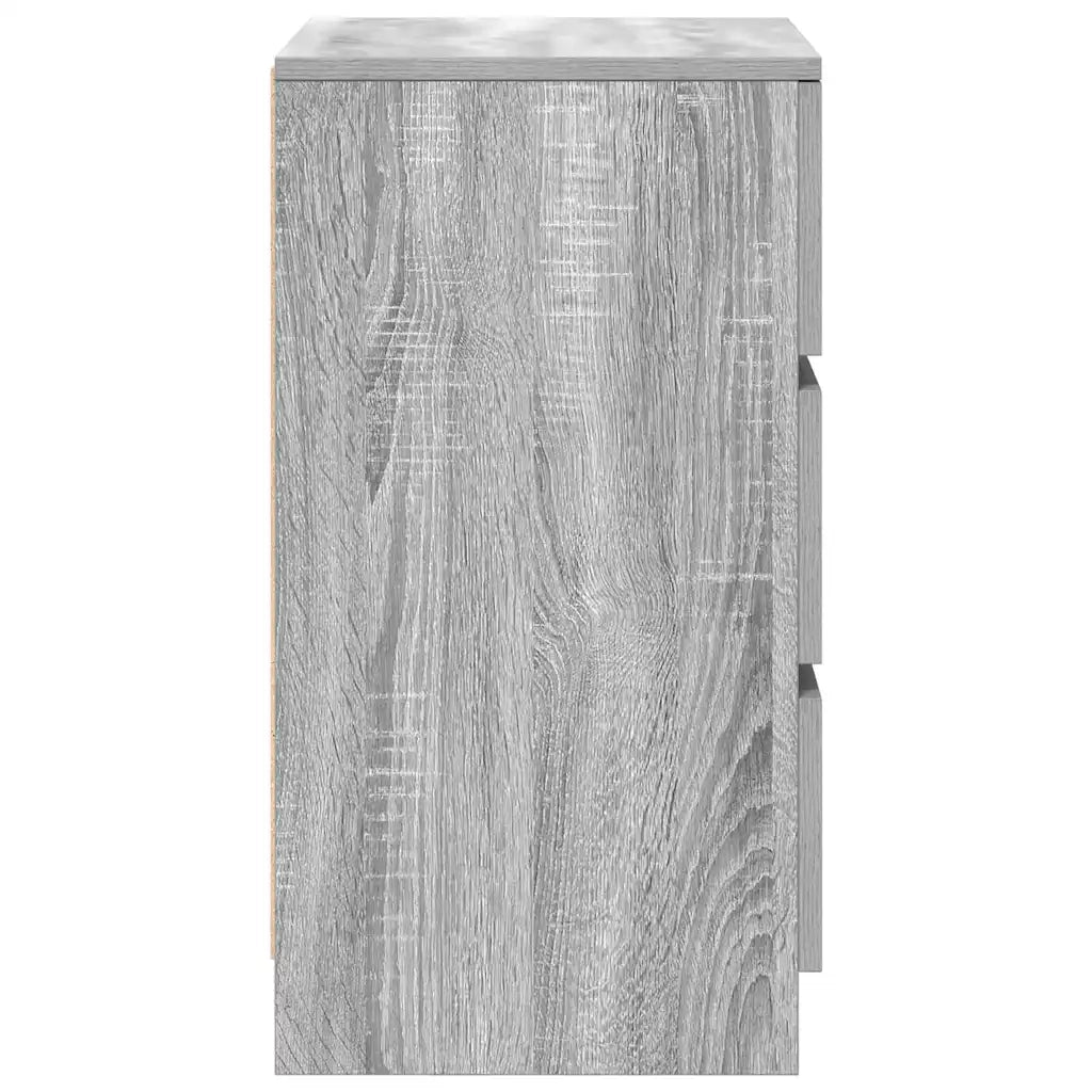 Comodino con 3 Cassetti-Tavolino da notte Grigio Sonoma 39x35x65 cm