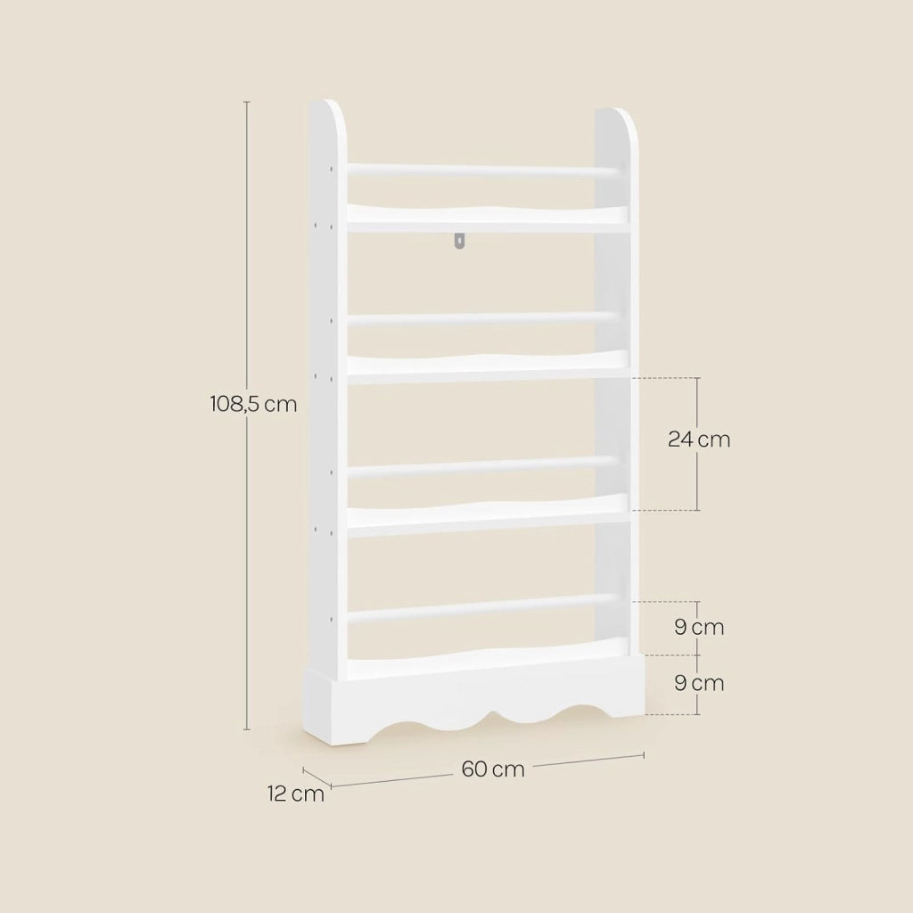 Libreria Montessoriana per Bambini, Scaffale Porta Libri Salvaspazio a 4 Ripiani, Piccola Libreria a Muro in Legno, per Cameretta, Stanza dei Giochi, 60x12x108cm