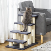 Tiragraffi per gatti e cani a 4 gradini in truciolato con rivestimento in peluche grigio 60 × 40,5 × 59 cm