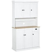Mobile Dispensa Cucina in Legno con Armadietti e Cassetto Stile Country, 101x39x180cm, Bianco