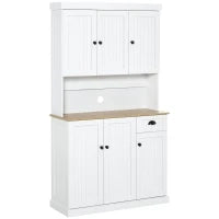 Mobile Dispensa Cucina in Legno con Armadietti e Cassetto Stile Country, 101x39x180cm, Bianco