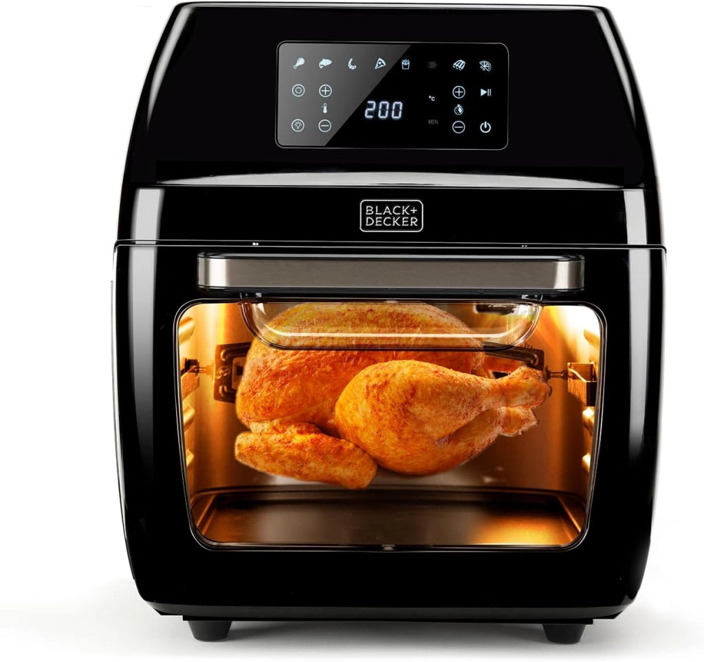 Black+decker bxafo1200e - friggitrice ad aria, fornetto elettrico, 1700w, 12l, temperatura regolabile 40º-200ºc, 8 programmi preimpostati, porta trasparente, lavabile in lavastoviglie, più accessori