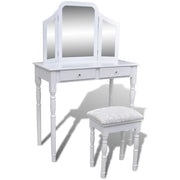 Toeletta dal design contemporaneo tavolo da trucco mobile da camera da letto con specchio e sgabello 80 x 40,5 x 74,5 cm 2 cassetti bianco 02_0021276