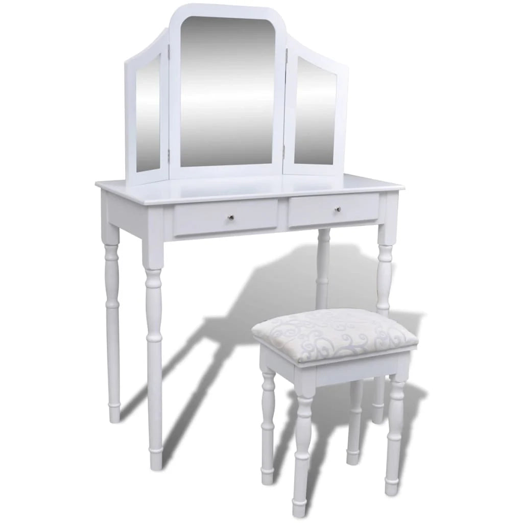Toeletta dal design contemporaneo tavolo da trucco mobile da camera da letto con specchio e sgabello 80 x 40,5 x 74,5 cm 2 cassetti bianco 02_0021276