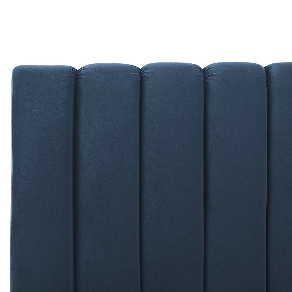Letto imbottito velluto blu scuro e oro rete a doghe testiera alta 140 x 200 cm testata alta design retrò