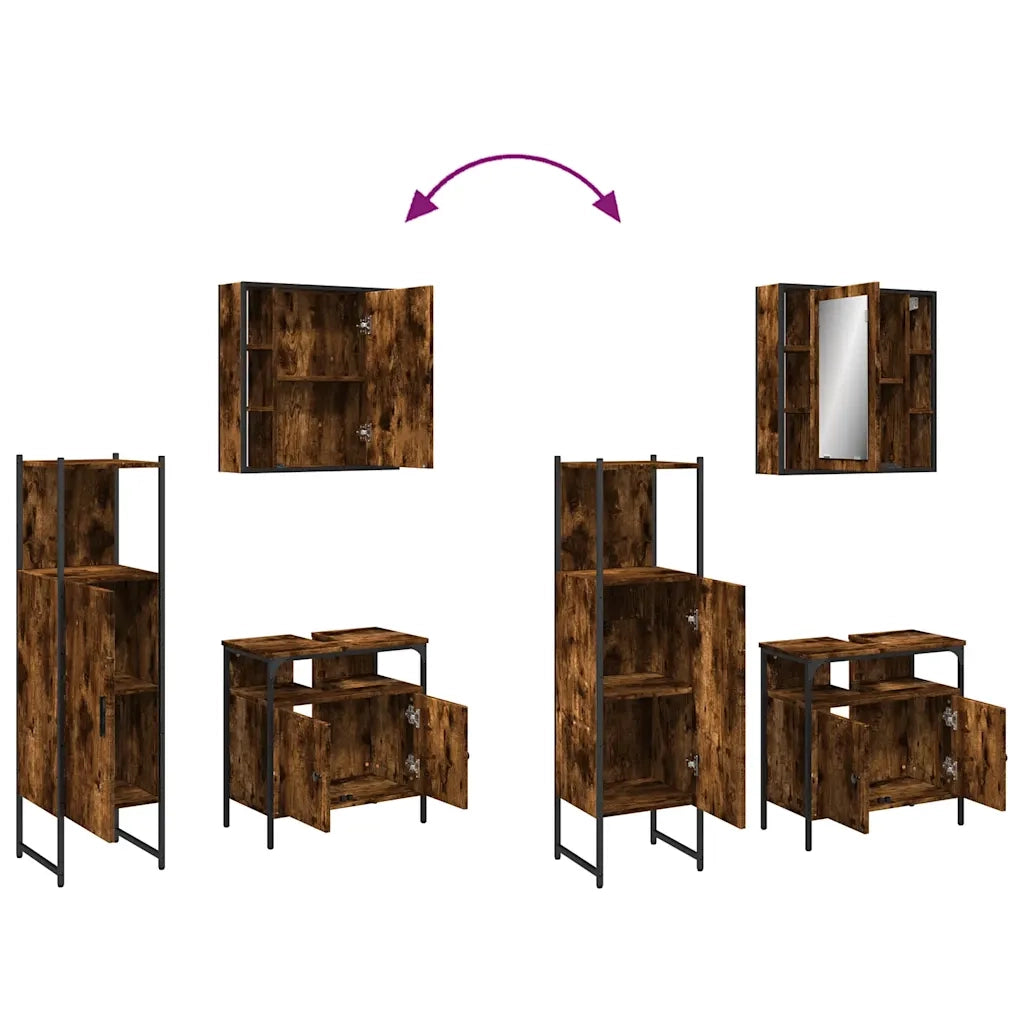Set Mobili da Bagno 3 pz Rovere Fumo in Legno Multistrato 3214757