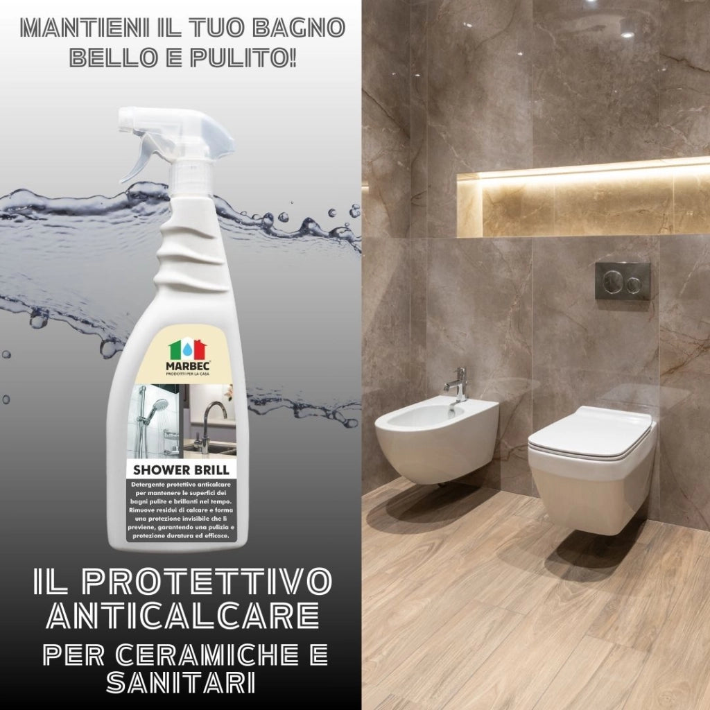 Detergente anticalcare bagno, protezione antigoccia, pulizia quotidiana Marbec SHOWER BRILL - 750ML