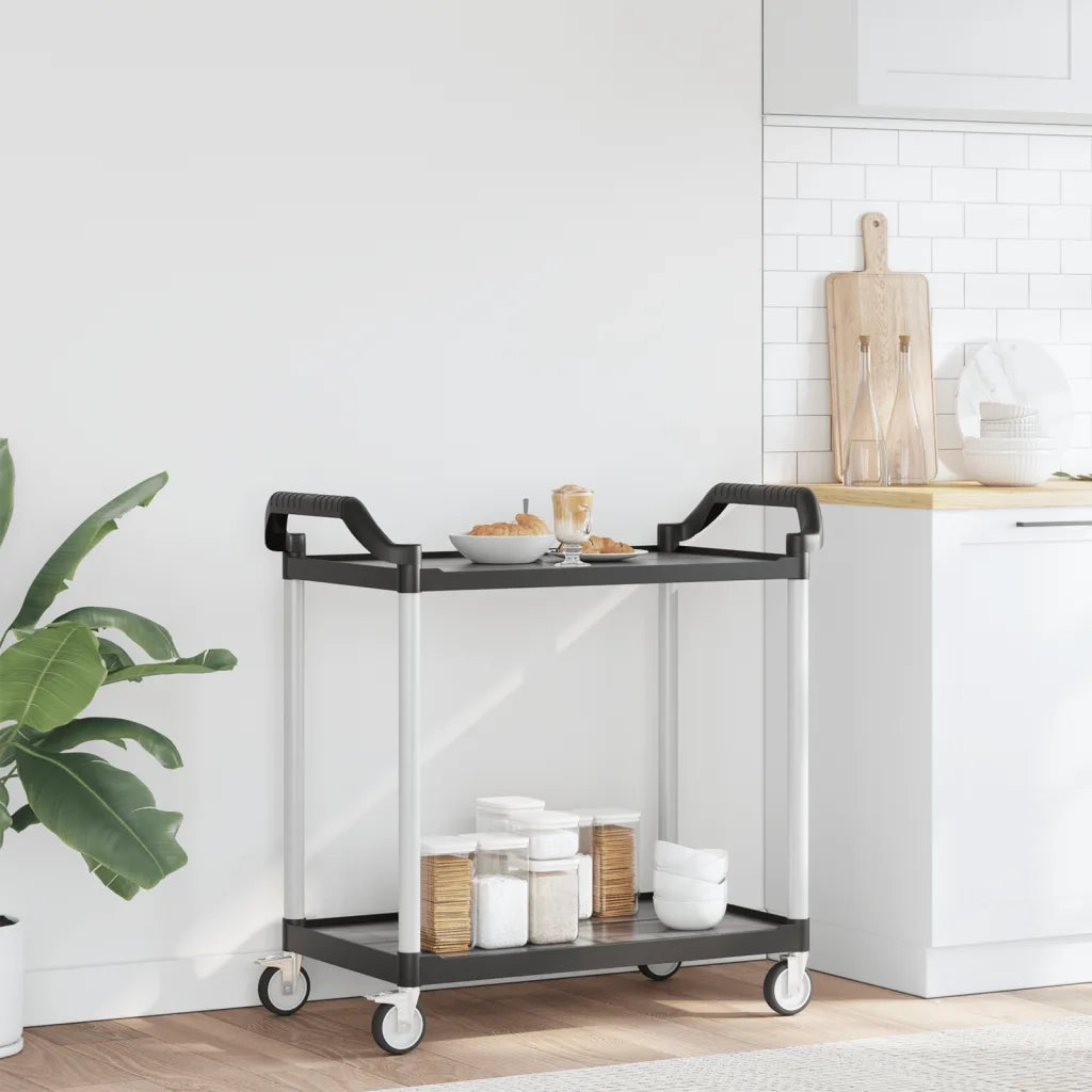 Carrello a 2 Ripiani Nero 99x50x97 cm in Alluminio 30324