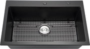 84 cm stazione da cucina in granito, vasca da miele in vetro per montaggio sopra, vasca da miele in vetro unica con accessori, ideale per camper, cucine da preparazione e bar (nero)