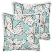 Set di 2 cuscini in cotone bianco e blu con motivo floreale e frange 45 x 45 cm con imbottitura stile boho