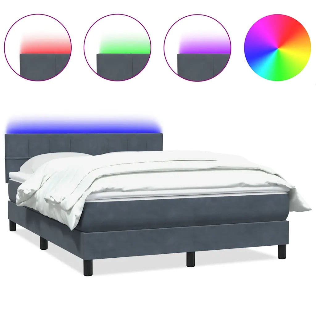 Letto a Molle con Materasso e LED Grigio Scuro 140x220 cm Velluto 3316930