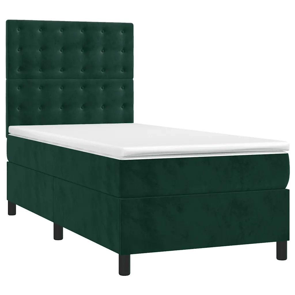 Letto a Molle con Materasso e LED Verde Scuro 90x190 cm Velluto 3136338