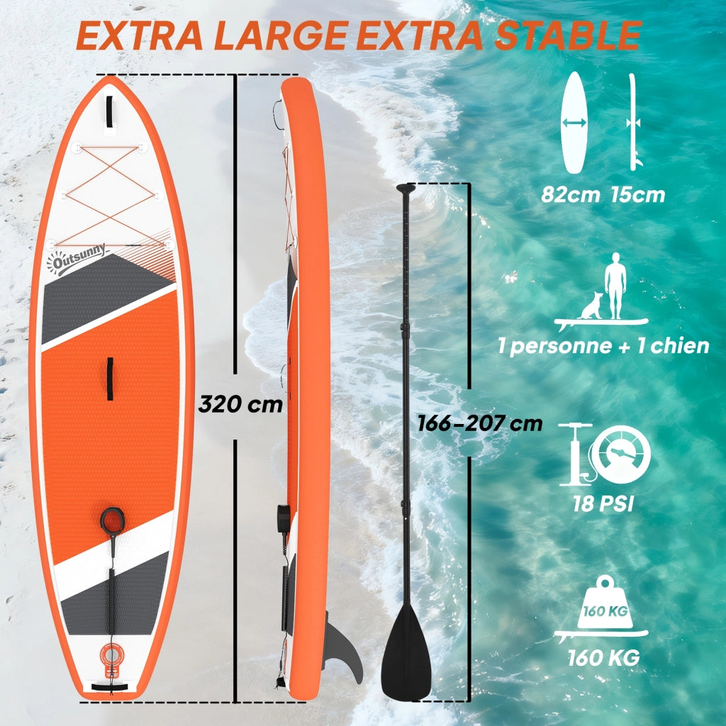 Tavolo da Paddle Sup Gonfiabile con Pagaia Regolabile e Pompa ¨C Zephmum ¨C 320x82x15 cm Arancione